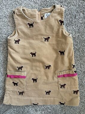 Lilly Pulitzer Tan Corduroy Pinafore with Embroidered Puppy